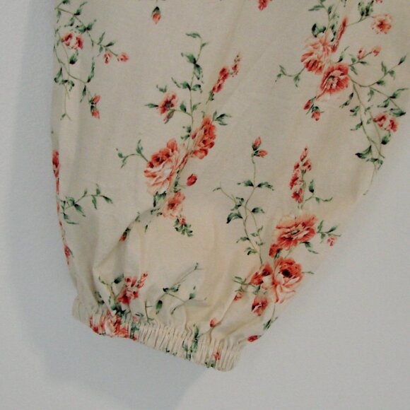WeWoreWhat Ruched Dainty Floral Top Bustier Pouf Sleeves Cream Pink NEW Large - Picture 11 of 15